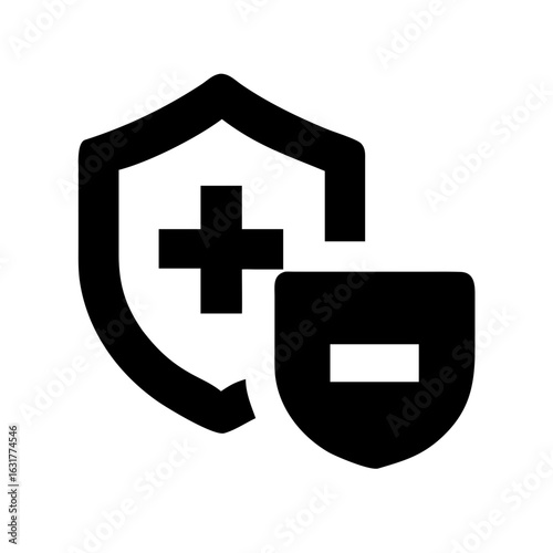 Health shield protection healthcare medical safety insurance plus minus symbol icon vector graphic design