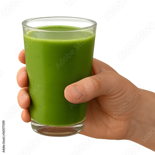 Hand Holding Glass of Green Smoothie Isolated on Transparent Background