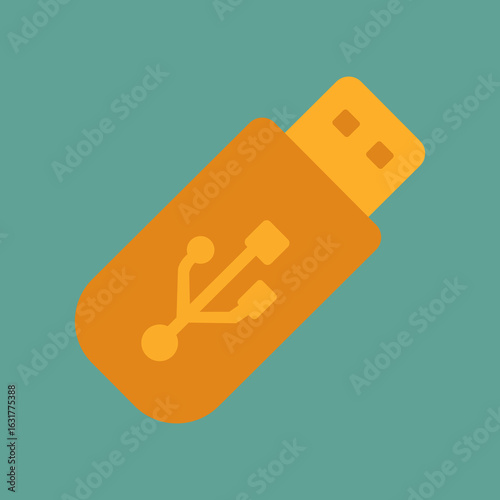 Vector illustration of an orange USB stick against a neutral colored background