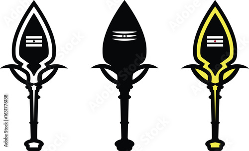 Triple Vel Lord Kandhan Vector Art | Black & White with Yellow Highlight | Tamil God Murugan Tattoo, Auto, Bike, Car Sticker Design