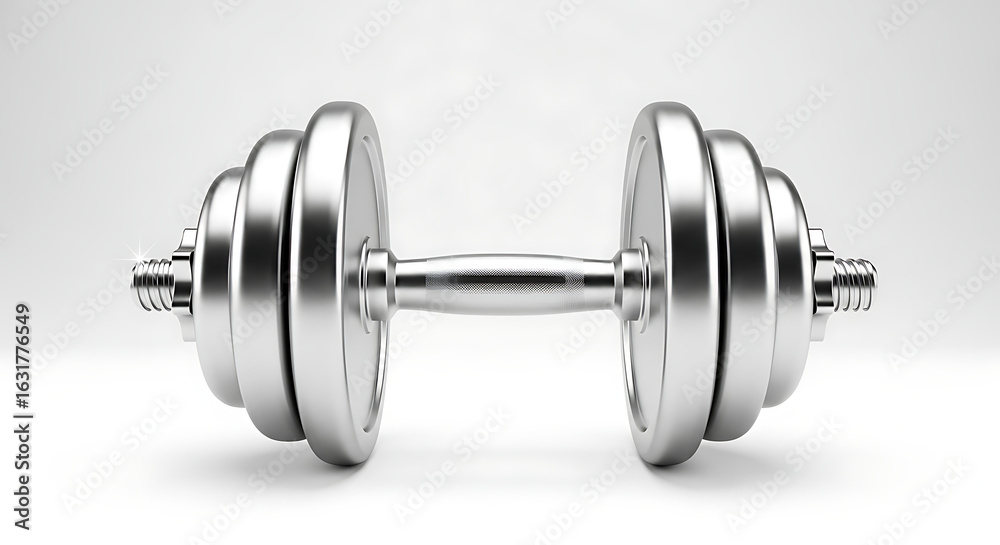 Shiny Silver Dumbbell for Weightlifting and Exercise. Shiny Silver Dumbbell for Weightlifting and Exercise.