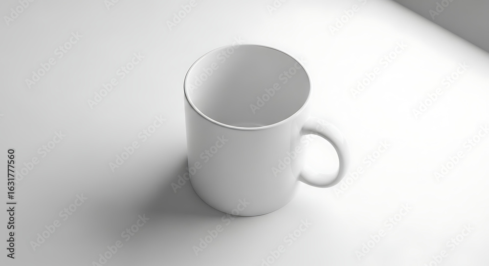 Obraz premium Simple White Ceramic Mug with Handle Isolated.