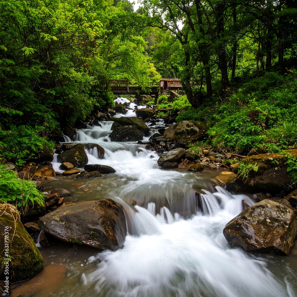 Obraz premium Mountain stream cascading over rocks