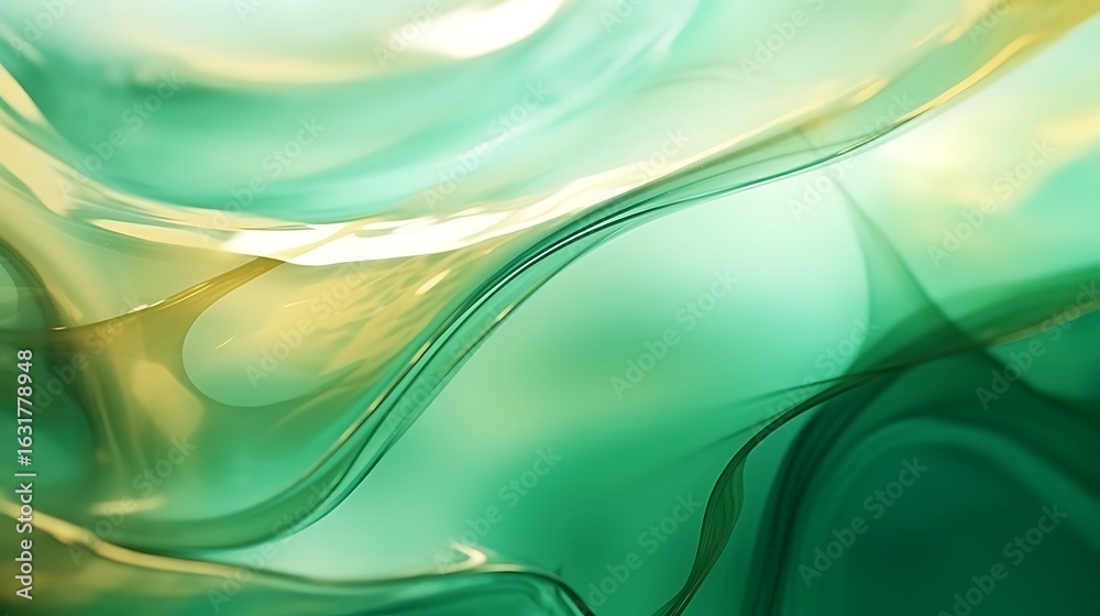 Obraz premium Subtle pale mint and deep emerald fluid marble composition with glowing golden lines and hazy ink background, soft and elegant full frame look, full frame