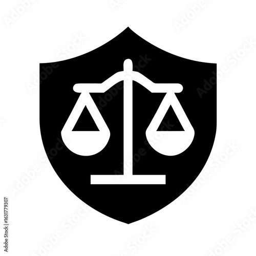 Scales of justice law legal shield protection security balance equality fairness judgment icon graphic vector