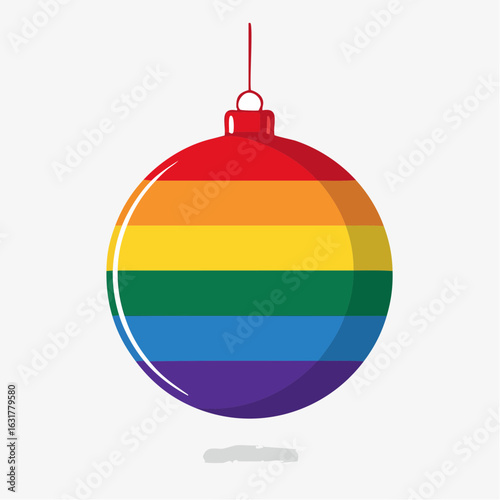 Flat design LGBTQ+ Christmas ornament illustration - rainbow pride flag colors holiday decor