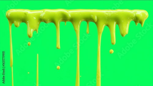 Realistic slime spill, glowing green goo dripping