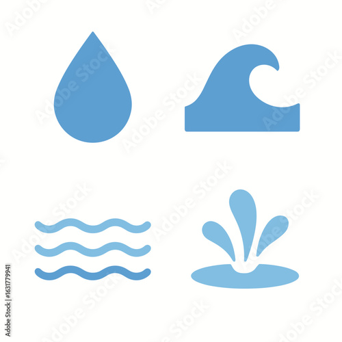 Simple Style Water Icon Set with Droplet, Wave, Ripple, and Splash