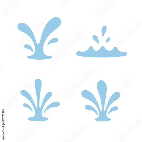Simple Cartoon Style Water Splash Set Cute Icon Illustration