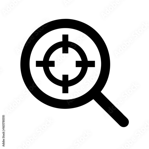 Target search icon magnifier glass for focus and accuracy in finding information online and in research