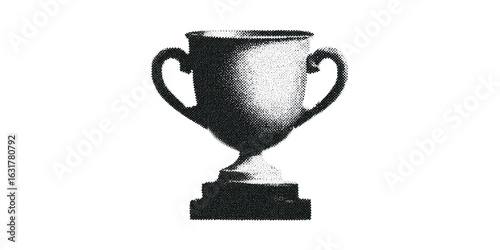 Vintage Trophy Cup In Halftone. Retro Award Symbolizing Achievement And Victory Illustration Isolated On Transparent Background