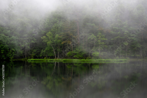 霧に包まれた御射鹿池、静寂の幻想風景 / Misty Mishaka Pond – A Silent, Dreamlike Scene