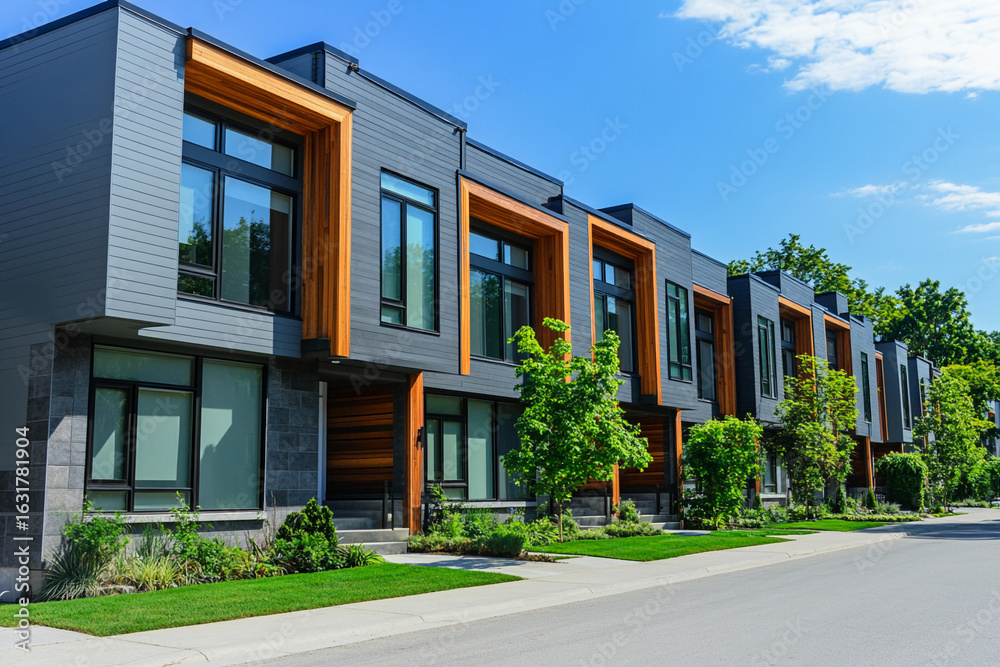 Fototapeta premium Contemporary architecture with wooden accents in urban setting Generative AI