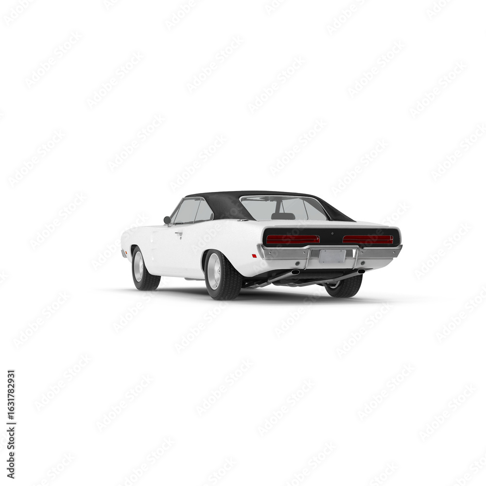 Naklejka premium White Classic Muscle Car with Black Roof Isolated on Transparent Background