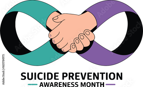 Suicide Prevention Awareness Month with infinity symbol and handshake mental health support