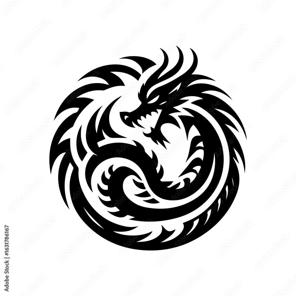 Obraz premium Tribal dragon curled into a circular