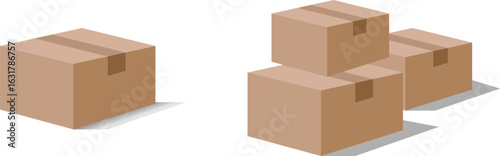 Cardboard shipping boxes in various stack arrangements on a white background. Perfect for delivery, packaging, storage, logistics, and warehouse-related design or commercial use.