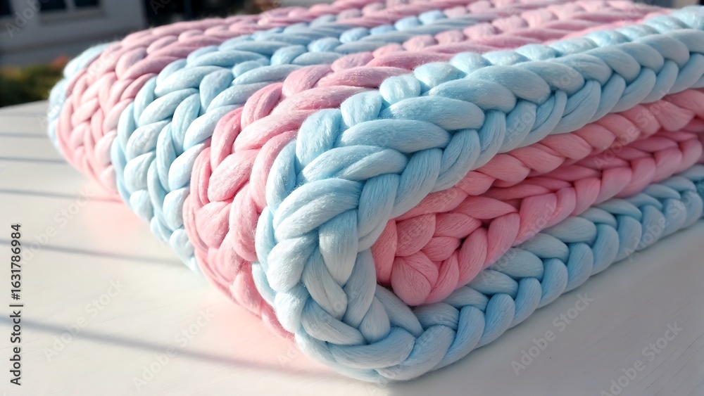Obraz premium Chunky knit blanket pink blue soft texture image