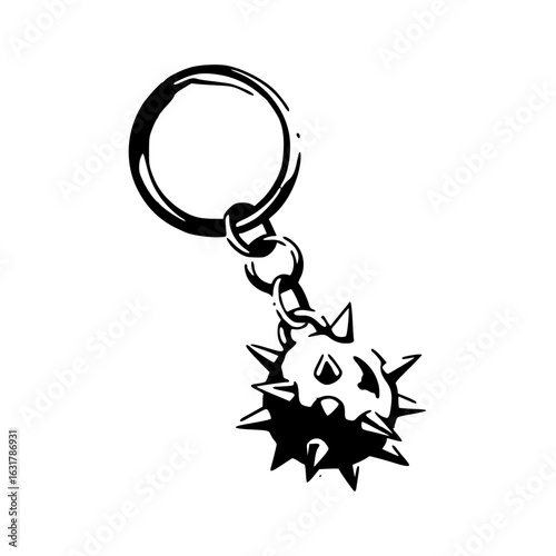 spiked ball keychain - vector illustration