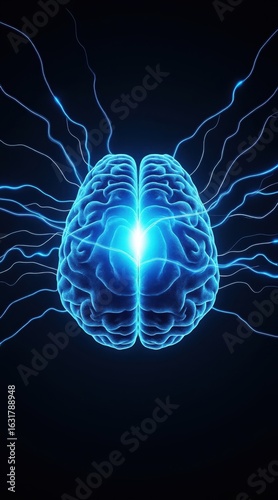 Abstract glowing blue brain with electrical connections