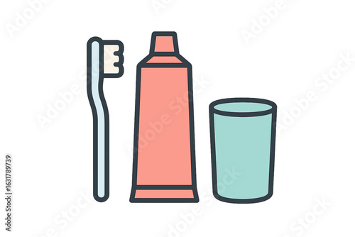 Toothbrush, toothpaste, and cup ready for morning dental routine at home