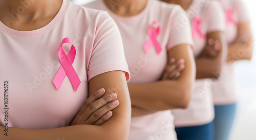 Wallpaper Mural Breast Cancer Awareness Women Standing Together with Pink Ribbons Torontodigital.ca