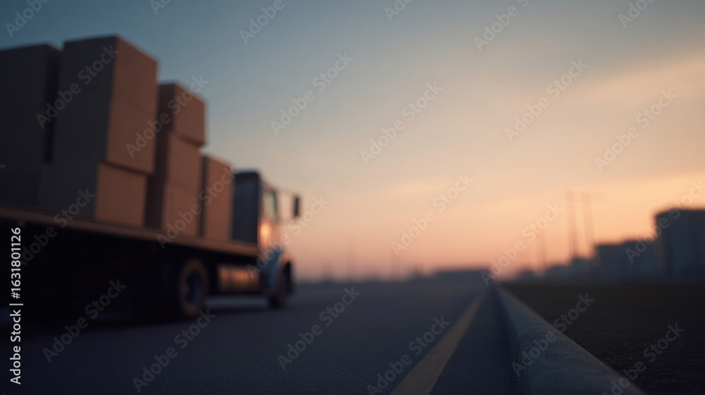 Obraz premium In the soft-lit dusk, a solitary truck rumbles with mystery boxes, echoing the spirit of Obon and Jour de Nuit