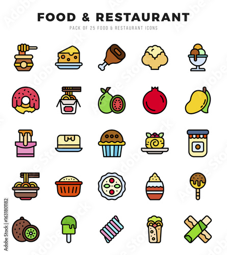 Set of Food and Restaurant Icons Lineal Color icons collection.