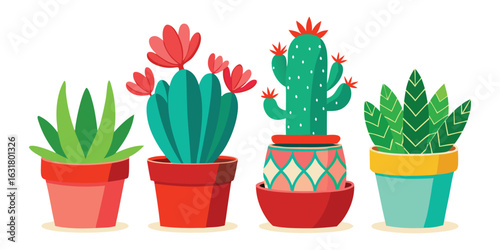 Cactus and succulent plants in pots vector illustration design for home decor ideas
