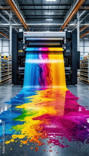 massive digital printer hums precision glides across expansive media, unleashing vibrant cascades color. calibrated output photorealistic materializes stunning clarity testament artistry professional.