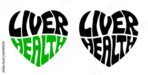 Heart-shaped sticker featuring "LIVER HEALTH" in colorful and black design for healthcare and wellness concept