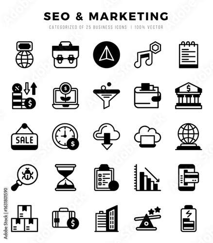 SEO & Marketing web icons in Lineal Filled style.