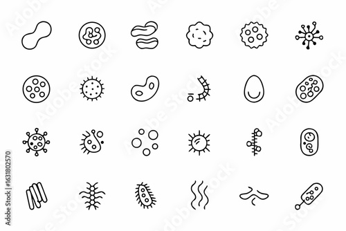 A dynamic set featuring how microorganisms move and live in their environment — all in single-line elegance. Ideal for educational resources and science content creators.