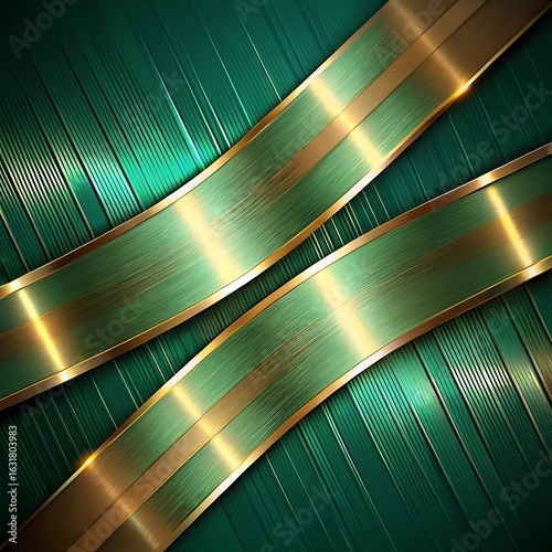 Abstract Emerald Green and Gold Metallic Texture: Luxurious Diagonal Stripes Background