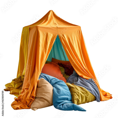 Interior Textile Canopy Shelter with Soft Vibrant Drapes on Transparent Backdrop