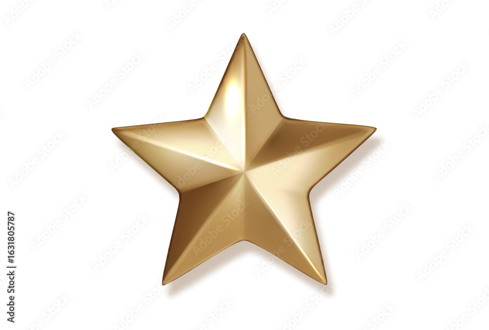 Obraz premium Gold star shiny icon on transparent background. PNG Realistic metallic decorative element for Christmas, award medal, rating or festive design
