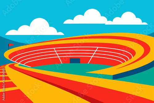 Vibrant athletic stadium with running tracks and grandstands