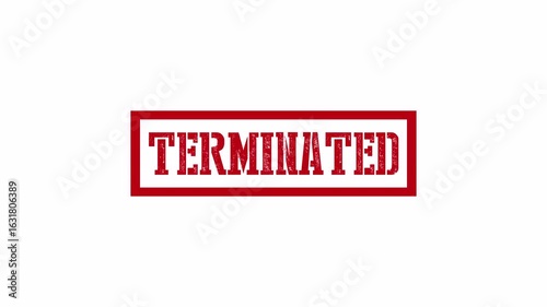 terminated red stamp animation on white background for contracts, job files, and document rejections