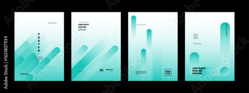 Modern Poster Design Set  Teal Geometric Shapes, Minimalist Style