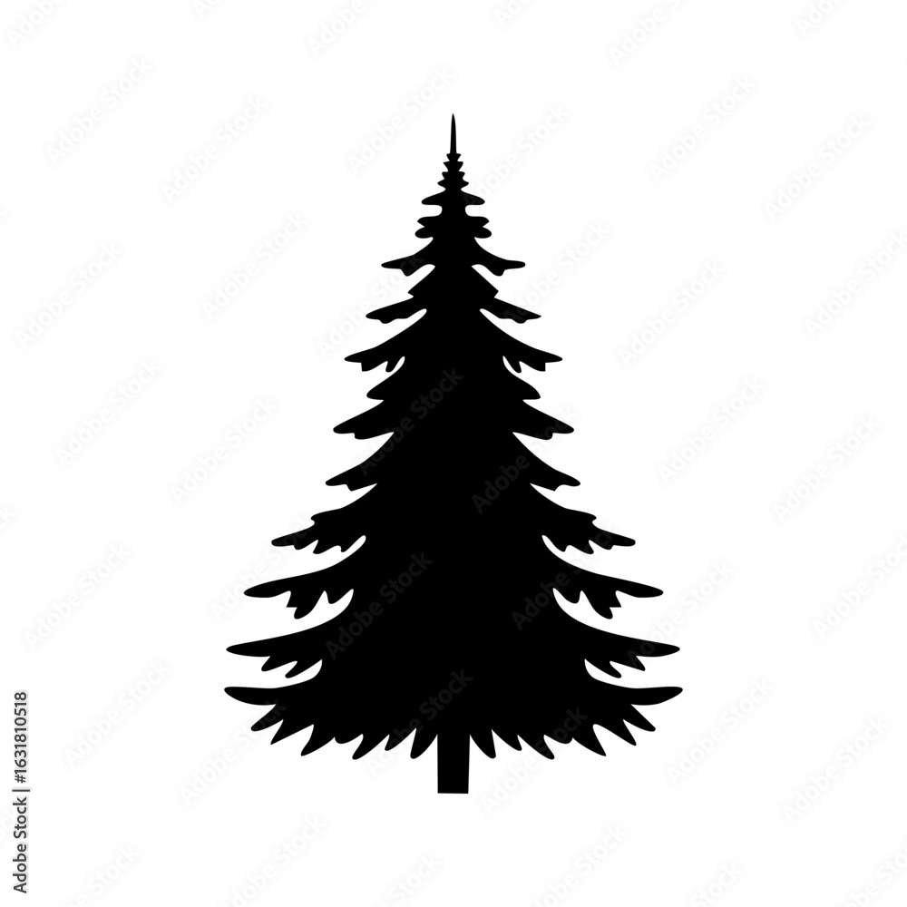 Fototapeta premium Coniferous Tree templates in solid style. Black forest silhouettes variations. Pine, spruce, fir, labels. Isolated on white background.