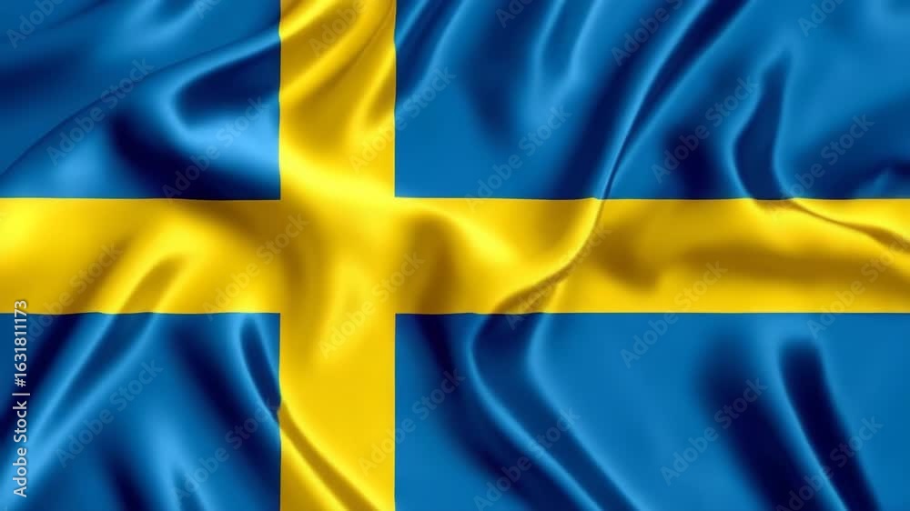 Swedish flag waving gently in the breeze during a sunny day