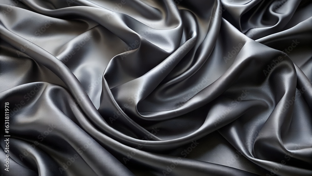 Fototapeta premium Draped gray silk fabric with shiny texture