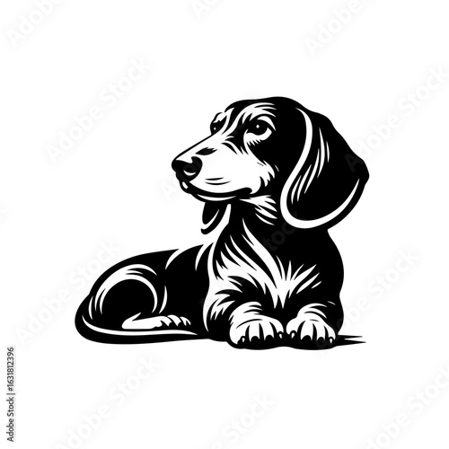 Vector art of cute dachshund dog lying down isolated on white background illustration