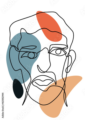 vector illustration line art abstract man face isolated 
