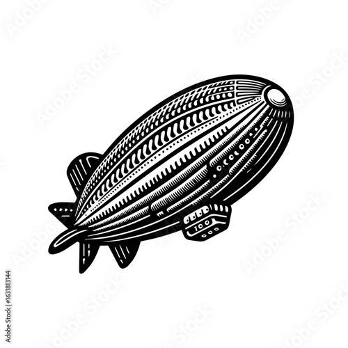 Vector art of vintage airship zeppelin dirigible isolated on white background