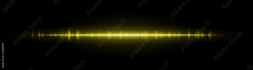 Fototapeta premium Waveform stripe. Clean glowing line with smooth frequency pattern and center light burst. Suitable for audio visuals, spectrum or tech UI.