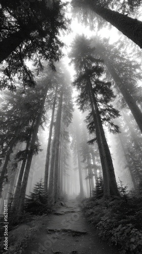 Wallpaper Mural Misty forest path, black and white (1) Torontodigital.ca