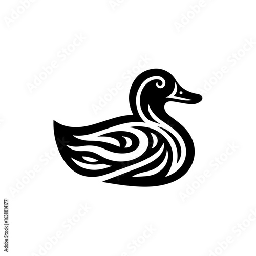 Vector art of elegant duck illustration isolated on white background in black and white
