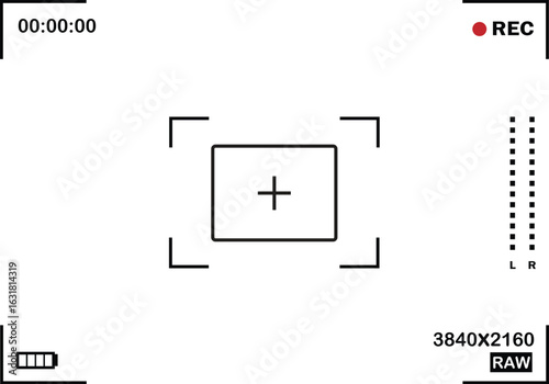 Photo or video camera viewfinder screen, Camera recording border Screen Vector display frame, focus and grid, zoom, shutter, preview and record shooting.