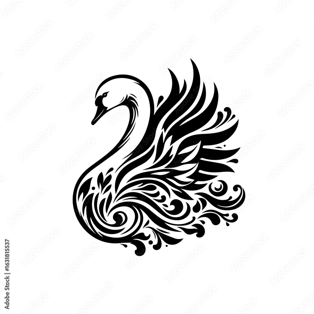 Fototapeta premium Vector art of elegant swan with ornate design isolated on white background